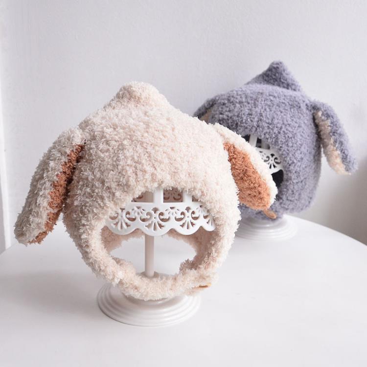 嬰兒帽 韓版可愛兔耳朵幼嬰兒童男女寶寶護耳套頭帽子秋冬季保暖潮針織帽 快速出貨