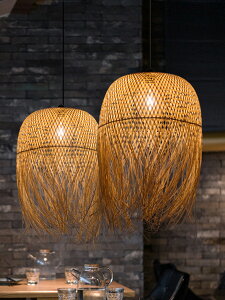 異麗創意竹編吊燈中式禪意編織燈具茶室餐廳民宿藝術造型藤編燈罩