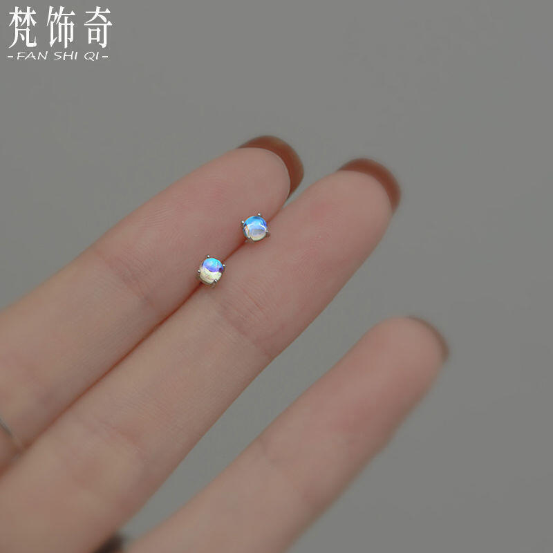 特價 【滿300發貨】現貨.耳釘.耳環.925純銀極光月光石耳釘女潮小眾設計ins高階感輕奢耳環飾閨蜜網紅