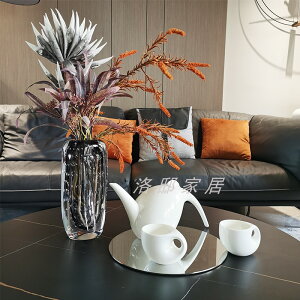 簡約現代酒店會所樣板房家居客廳 輕奢玻璃花器白色茶壺 組合擺件