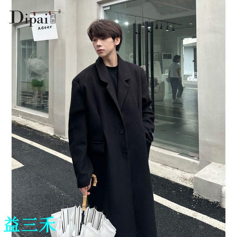 Dipai英倫風毛呢風衣外套男款中長款秋冬季2024新款韓版呢子大衣-益三禾