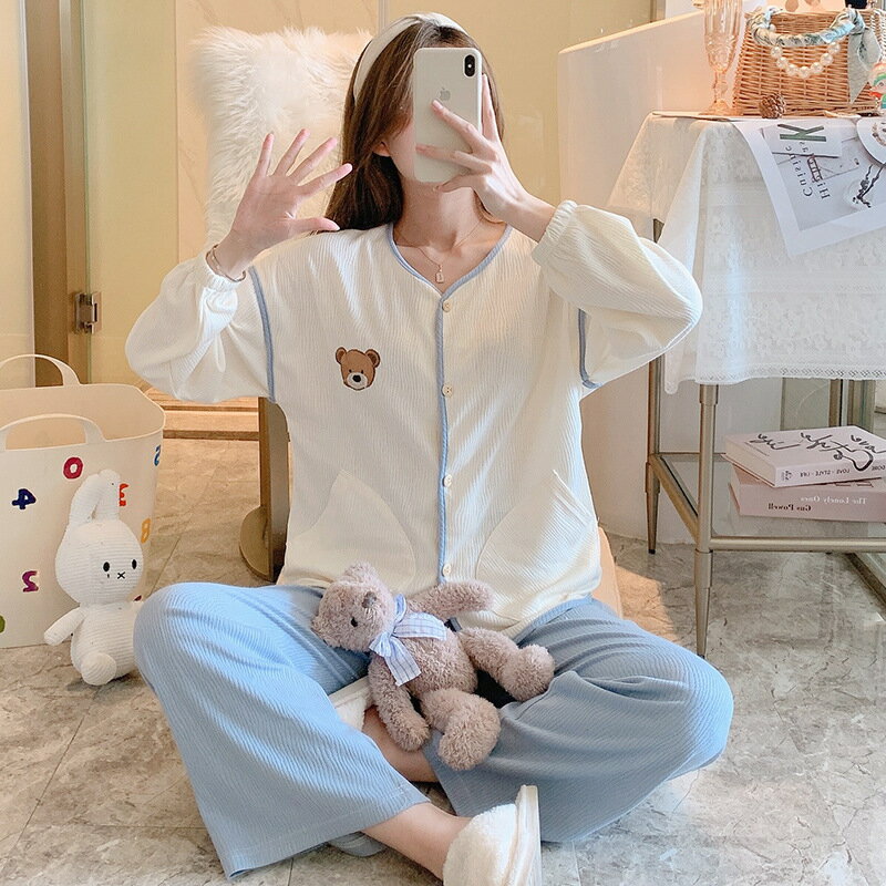 睡衣女春秋款長袖棉質套裝2021年新款學生ins風秋冬季寬松家居服