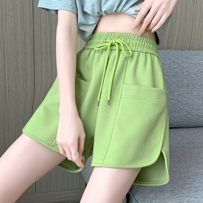 現貨+預購 女高腰短褲休閒寬褲顯瘦薄款寬鬆直筒褲休閒A字短褲-運動短褲5色74ls41【獨家進口】【米蘭精品】