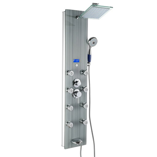 AKDY Multi Feature Shower Panel System - Tempered Glass - Gray - 52-in