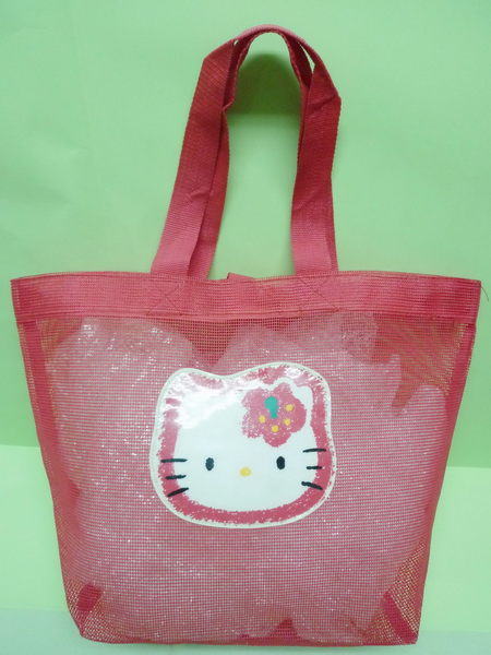【震撼精品百貨】Hello Kitty 凱蒂貓 網狀手提袋肩背包 紅大臉 震撼日式精品百貨