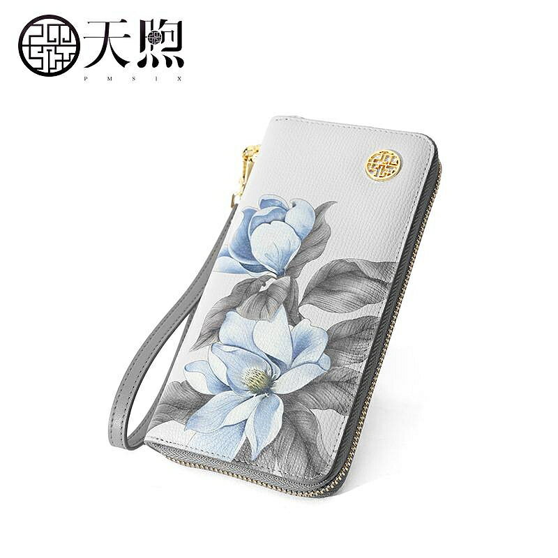 錢包 Pmsix天煦牛皮錢包女新款中式長款拉鏈媽媽錢夾女士手拿包小手包