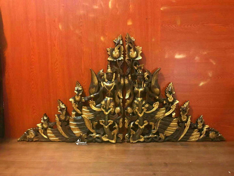 泰國實木三角仙女門楣 彩繪手工雕刻墻飾 東南亞創意門頭裝飾