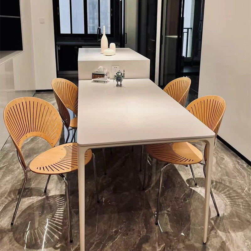 桌子 德利豐巖板餐桌家用小戶型意式極簡桌子鋁合金長方形純白飯桌