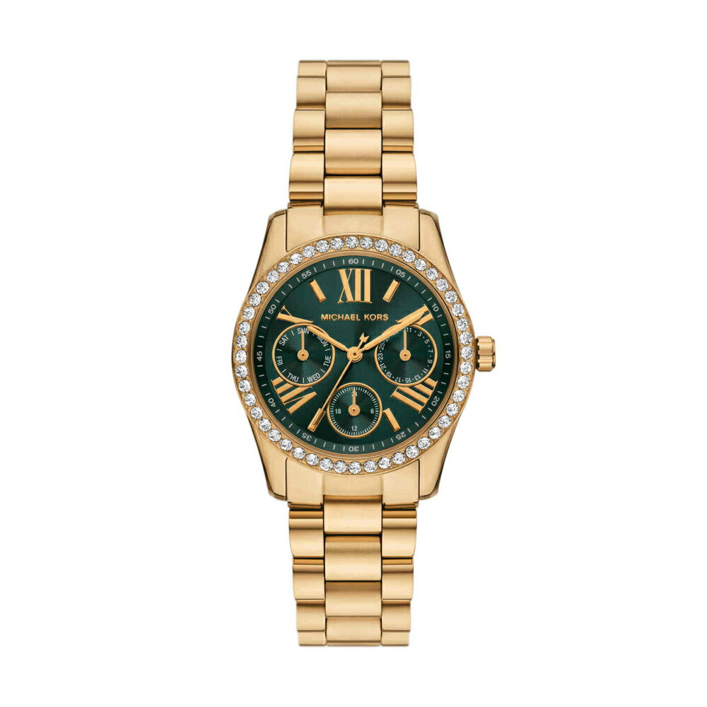 MICHAEL KORS Lexington Lux 晶鑽三眼綠面女錶 33mm MK4924 附提袋【全館滿額折價★APP下單點數4倍送】線上購買享_實體門市同步服務
