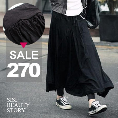 SISI【P5036】波西米亞風垂感百褶裙莫代爾棉質傘狀大襬拖地長裙半身裙