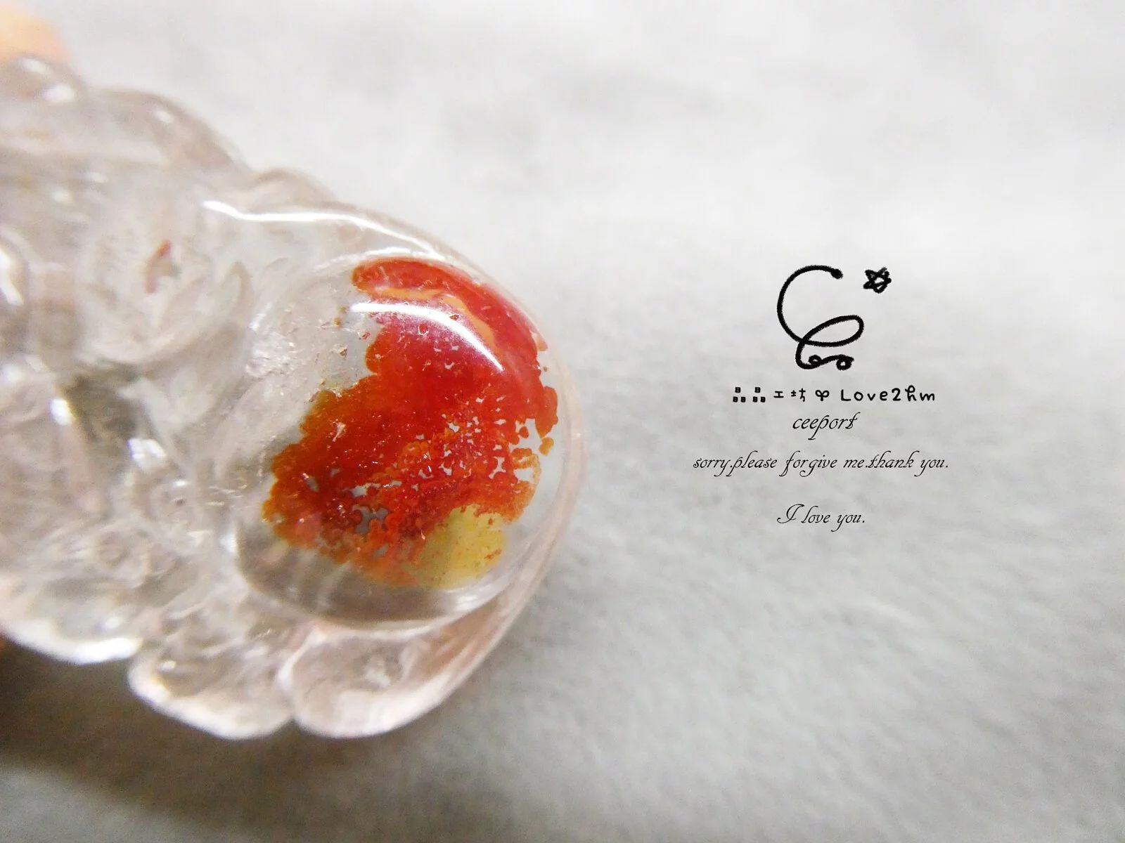 紅黃膠花九尾狐 膠花水晶 水晶飾品 晶晶工坊-love2hm 11907
