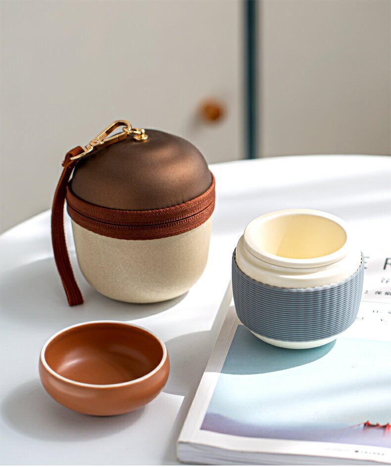 松果快客杯 日式旅行茶具套裝一壺一杯便攜式辦公泡茶杯簡約防燙茶具【聚物優品】