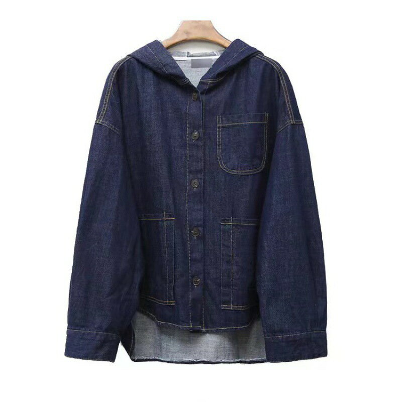 【巴黎精品】牛仔外套丹寧夾克-寬鬆連帽前短後長女外套a1jc19