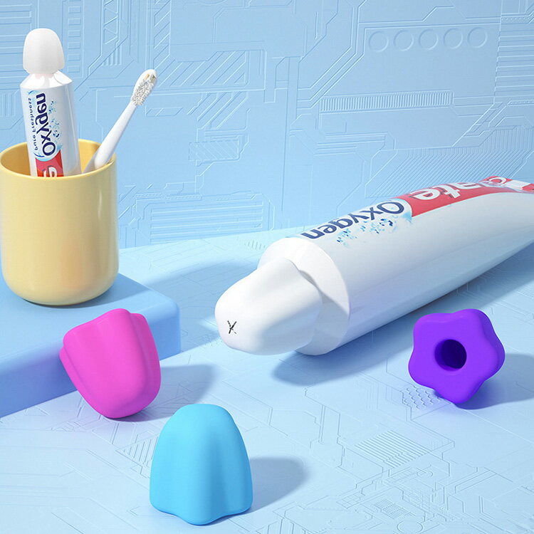 PS Mall 【J1633】 免蓋牙膏帽彩色自封口牙膏蓋擠牙膏神器浴室衛生清潔防塵