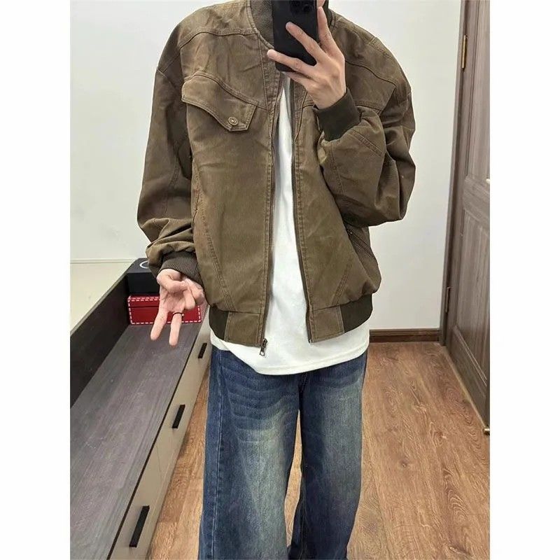 歐美復古多拉鏈設計哈靈頓外套男女秋季高街百搭飛行員棒球領夾克-貼心家居