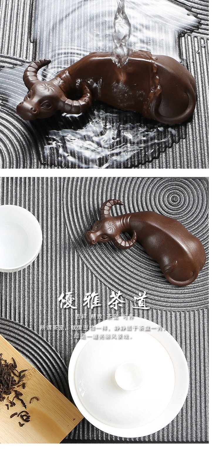 紫砂茶寵牛轉乾坤茶玩金蟾蜍擺件手工雕塑茶盤茶道具可養 5