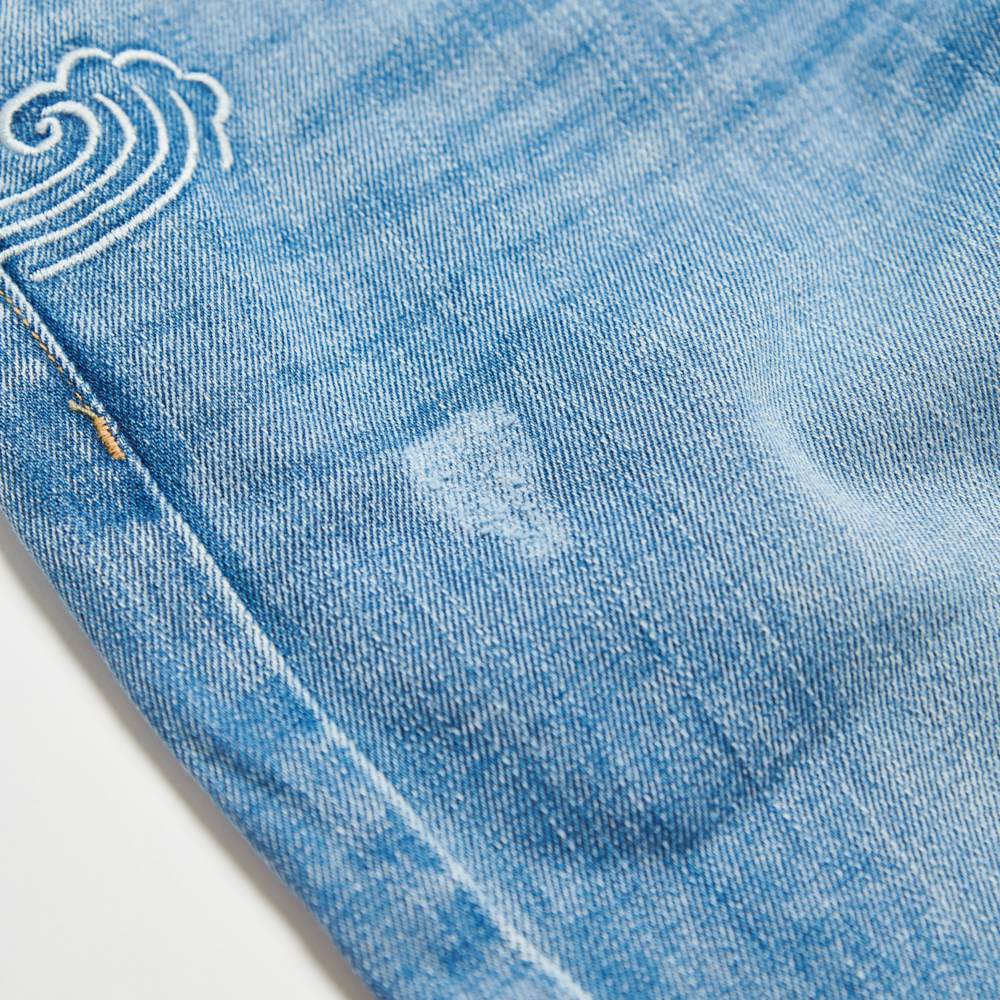 EDOKATSU江戶勝 男款 石洗雪花丹寧直筒褲 (石洗藍) 4