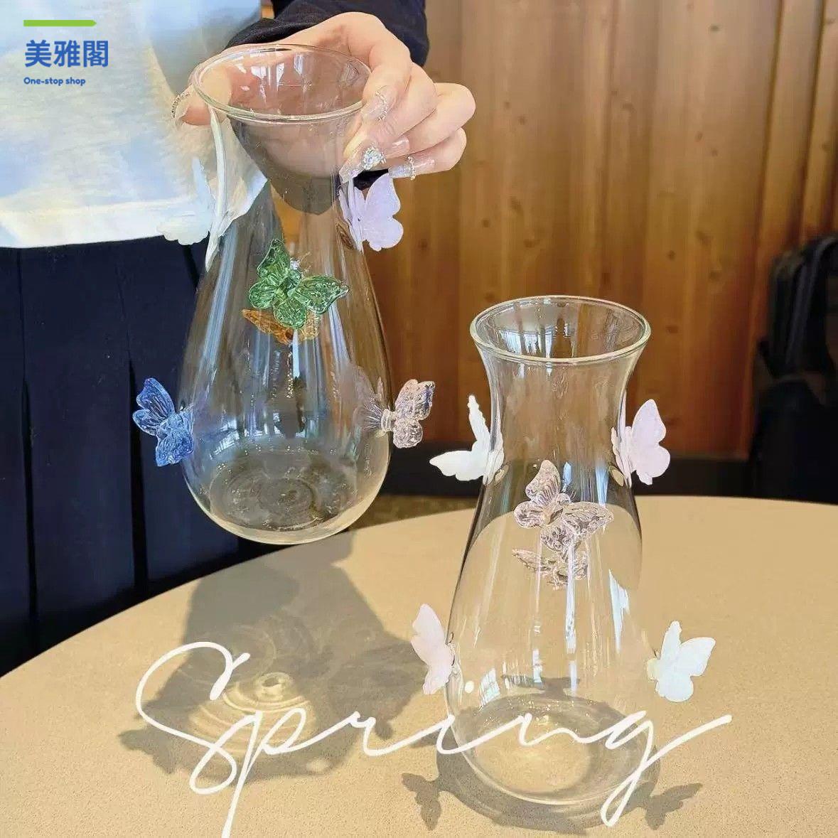 工廠直銷 花瓶 花瓶擺件 超美彩色手工立體蝴蝶花瓶可愛小清新桌面水培透明玻璃插花器擺件 八折減免lyey