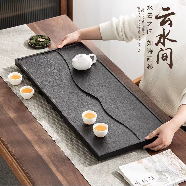 公司貨附發票 茶具/茶盤 天然整塊金石石頭茶盤大小家用簡約茶臺石材現代排水功夫茶具茶海 快速出貨
