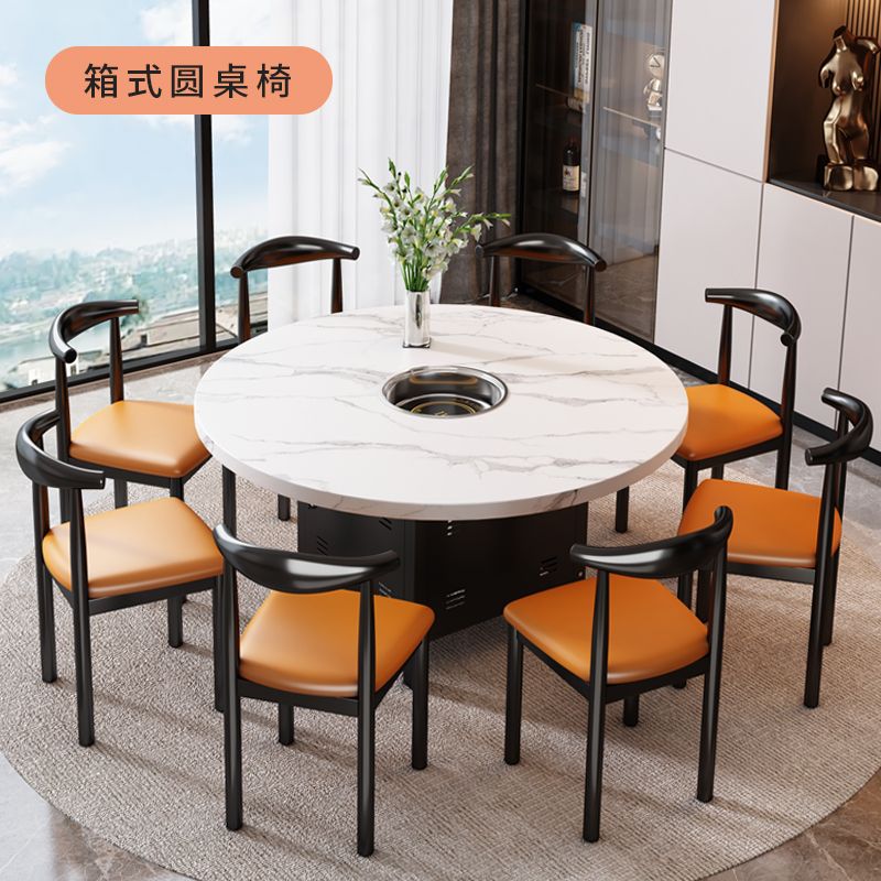 【台灣公司 可開發票】網紅火鍋店電磁爐一體桌子仿理石煤氣灶餐飲商用飯店烤肉桌椅組合 1