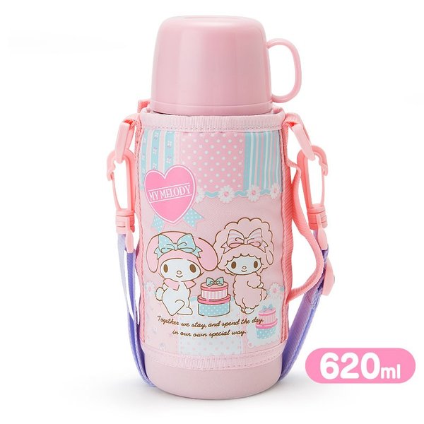 大賀屋 日貨 美樂蒂 兩用 不鏽鋼水壺 保溫瓶 保溫 保冰 水壺 不鏽鋼 Melody Sanrio 正版 L00010876