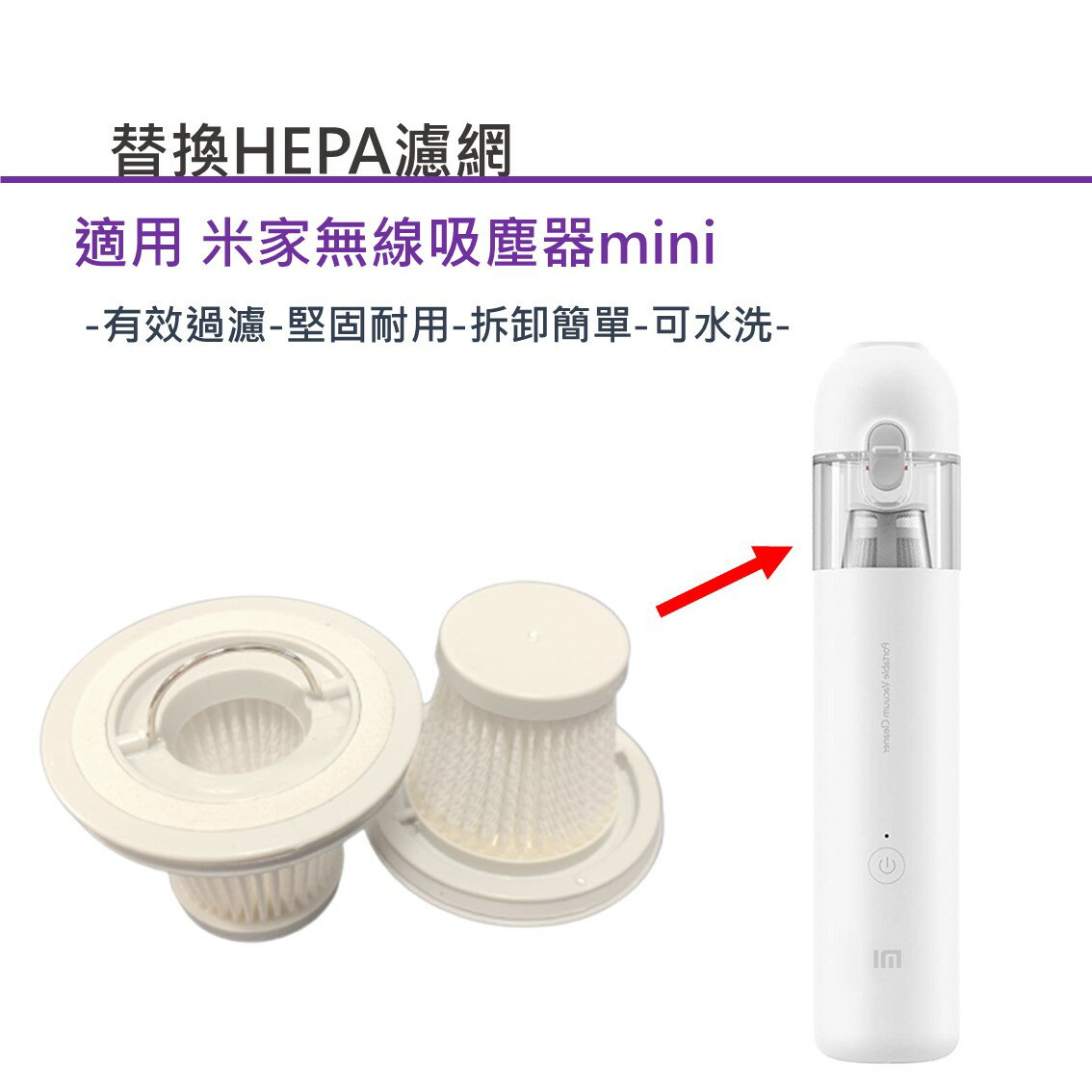 適用 米家無線吸塵器mini替換濾網 HEPA濾網 可水洗濾網 隨手吸塵器 無線手持吸塵器 配件濾芯/過濾網