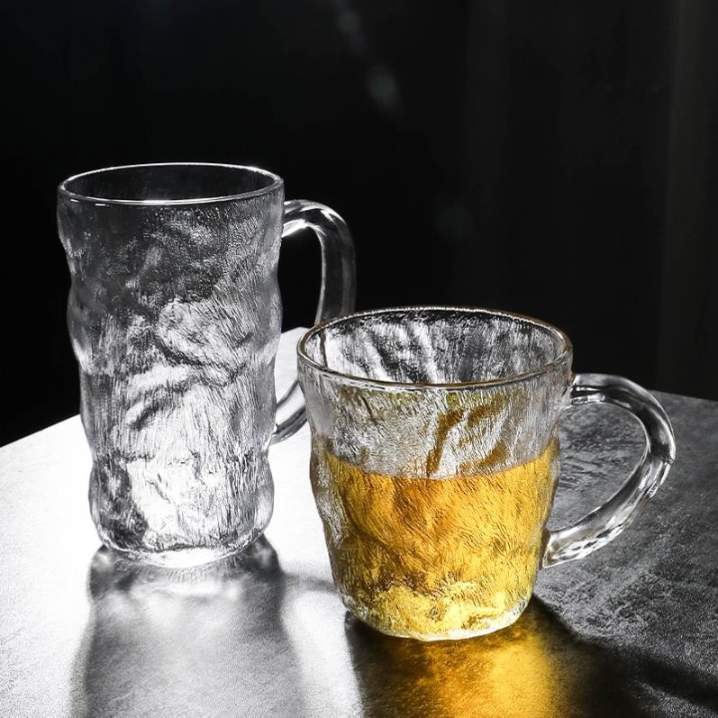 仙女杯子ins風冰川紋玻璃杯帶把手喝水杯高階感家用泡茶玻璃杯子