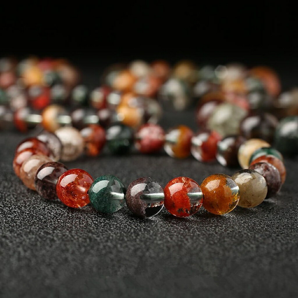 ISONA 天然水晶彩幽靈 / 花幽靈 / 四季幽靈聚寶盆水晶手串水晶手鏈手串珠水晶串珠水晶手鍊 水晶手鏈 8