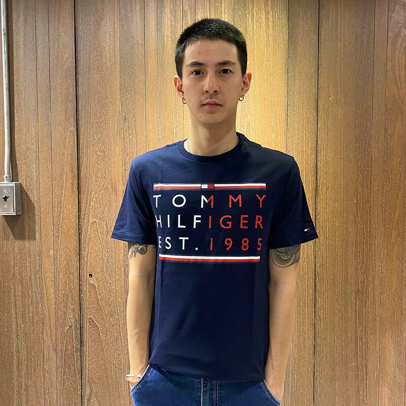 美國百分百【Tommy Hilfiger DENIM】T恤 TH T-shirt 短袖 短T 深藍色 S號 AW06