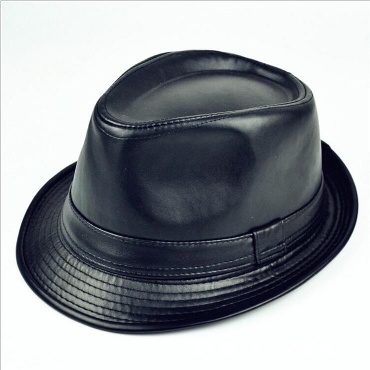 新款英倫男士皮革爵士帽子男禮帽冬天保暖皮帽潮流中老年帽子