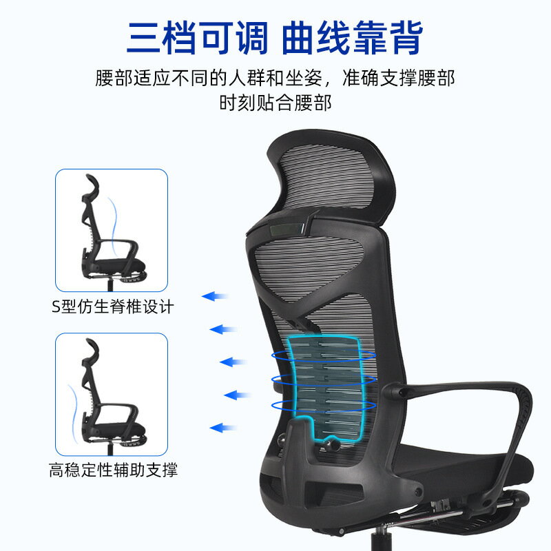 電腦椅 人體工程辦公椅職員椅可躺升降旋轉家用電腦椅網布護腰午休椅