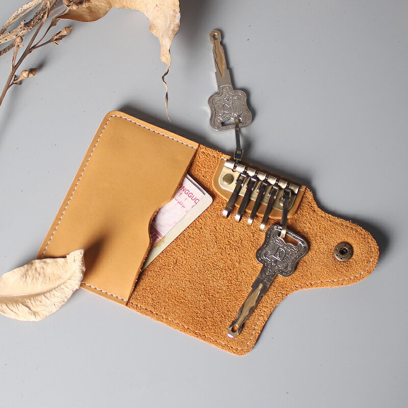 鑰匙卡包 卡片零錢包 零錢包 暄妍牛皮手工創意皮製男女式汽車多功能腰掛鑰匙扣包卡包零錢包『xy14718』