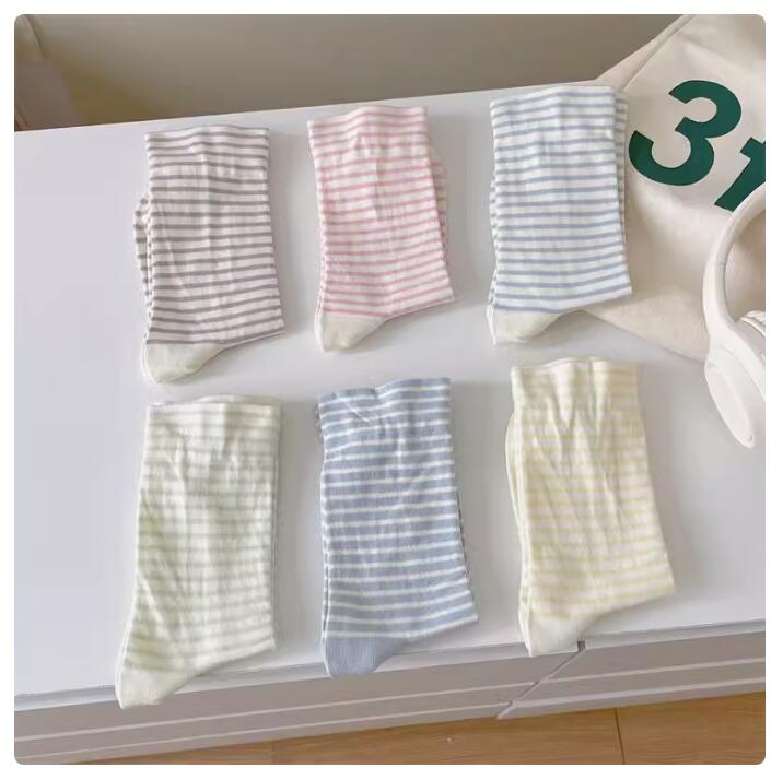 彩色條紋襪子女中筒襪春夏季薄款ins韓版潮純棉日系運動夏天長襪【繁星小鎮】