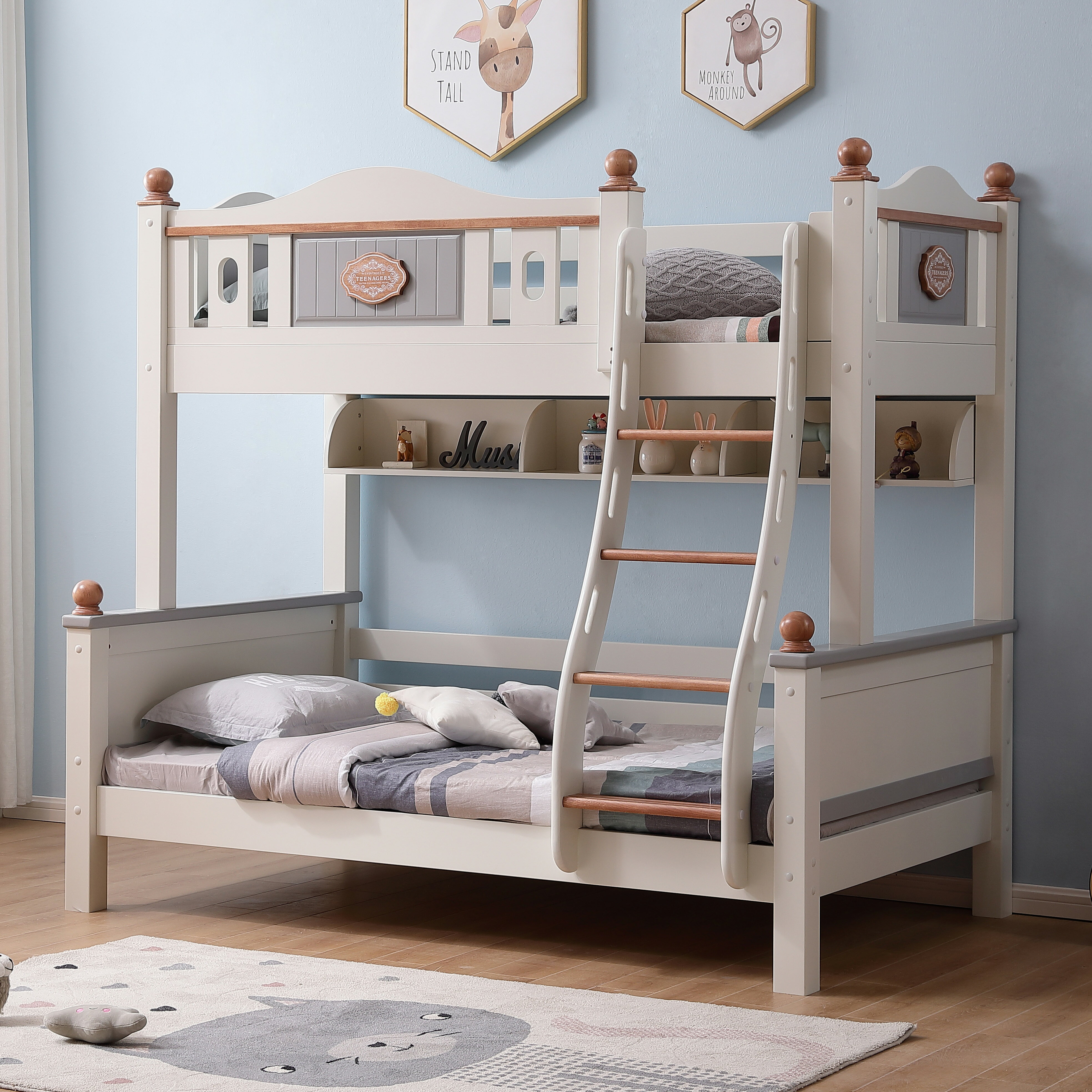 實木男孩雙層高低床兒童床多功能組合女孩子母床橡膠木雙層上下鋪