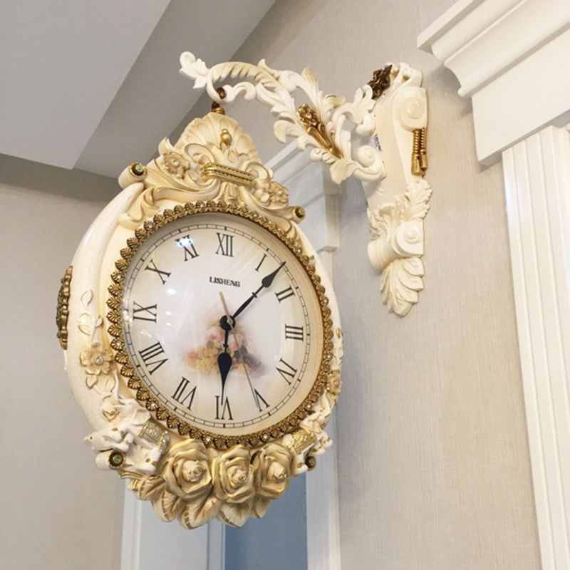 石英掛表客廳雙面掛鐘 歐式大氣輕奢鐘表美式家用掛墻時尚豪華時鐘 時鐘