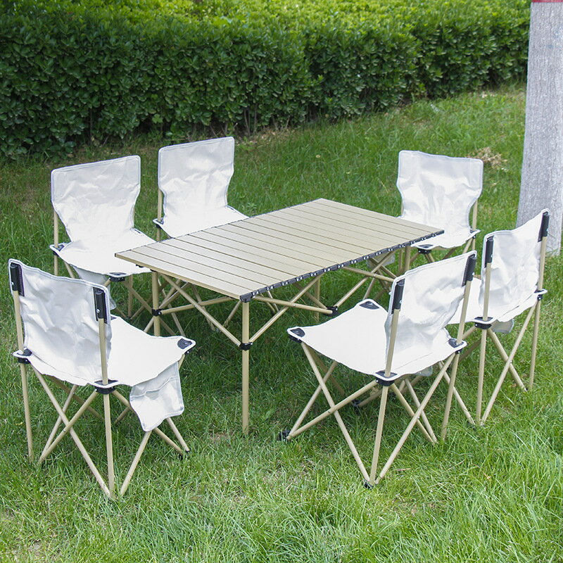戶外野餐折疊椅桌椅套裝鋁合金蛋捲桌折疊桌折疊椅凳