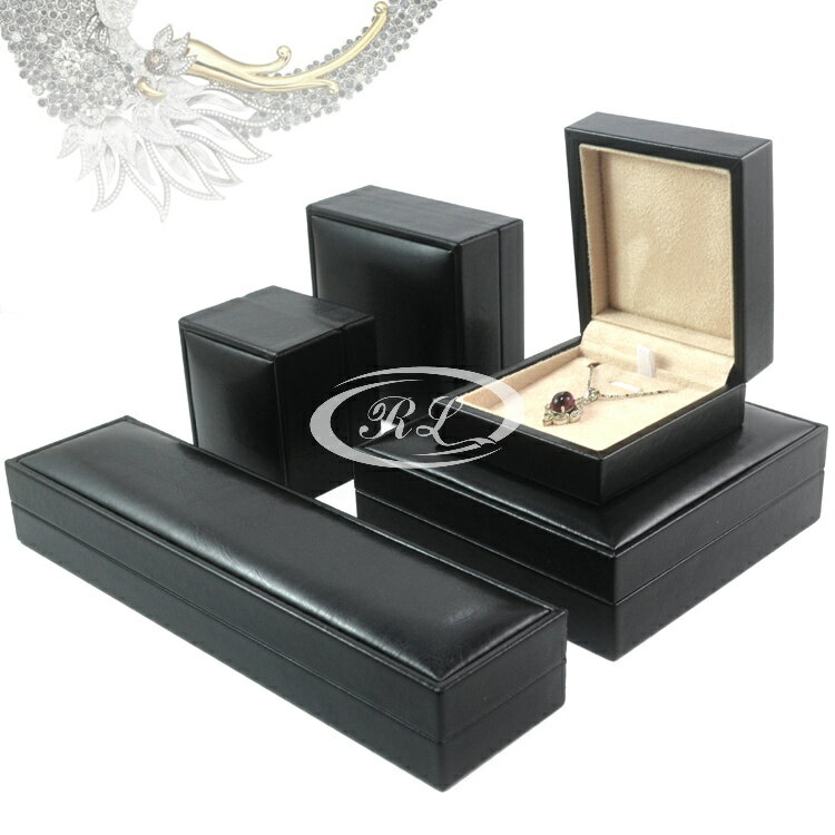 黑色新款手鐲盒仿皮超纖優質珠寶求婚大項鏈套裝盒吊墜盒戒指盒