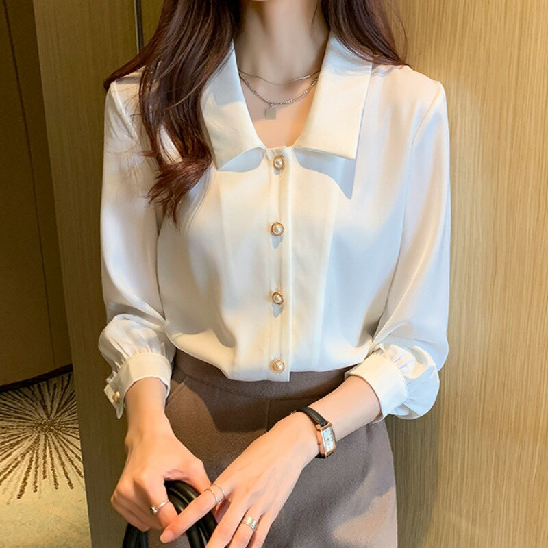 氣質雪紡襯衫女設計感小眾春裝2022年新款長袖上衣職業女士白襯衣