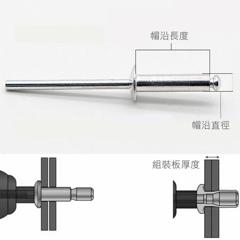 鋁拉釘 拉釘 鋁拉釘 鉚釘 鋁製拉釘 迫緊釘 圓頭拉釘 抽芯鉚釘 拉釘槍用【DU220-6】123便利屋 4