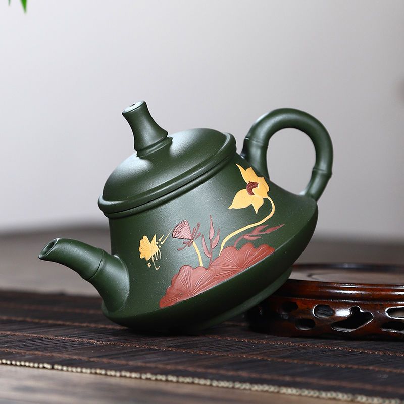 工廠直銷 免運 茶壺 紫砂壺 正宗宜興紫砂壺名家純手工泡茶壺家用功夫茶具套裝綠泥荷香玉笠特惠/可開發票Z1017 0