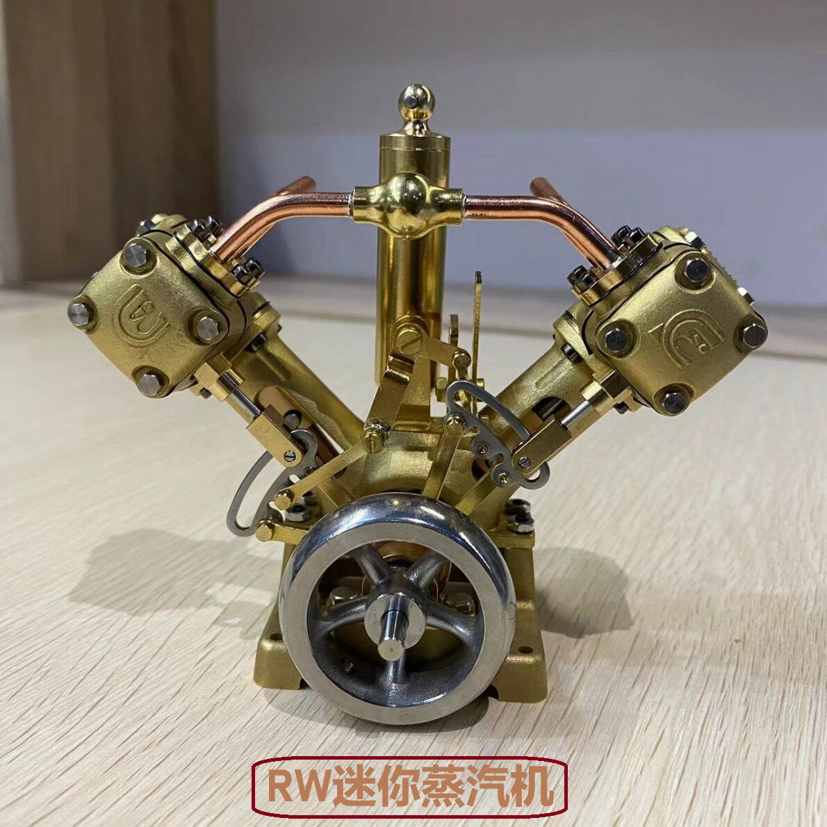 {臺灣公司貨 可打統編}RW發動機迷你蒸汽機模型輪船火車機械雙缸蒸汽發動機居家擺件跨境