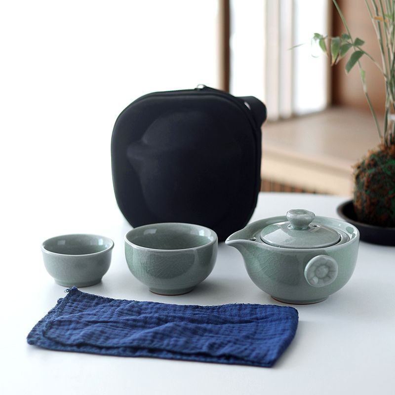 哥窯旅行功夫茶具小套裝簡易家用一壺兩杯便攜包戶外收納簡約日式