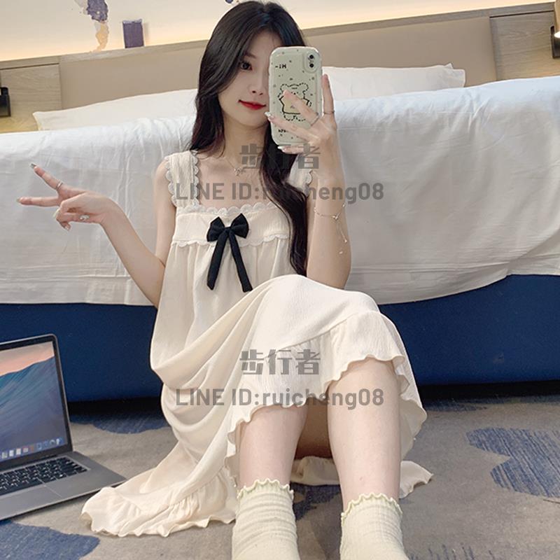 吊帶睡裙夏季女公主風甜美睡衣夏天女士寬鬆薄款外穿春秋款家居服【步行者戶外生活館】