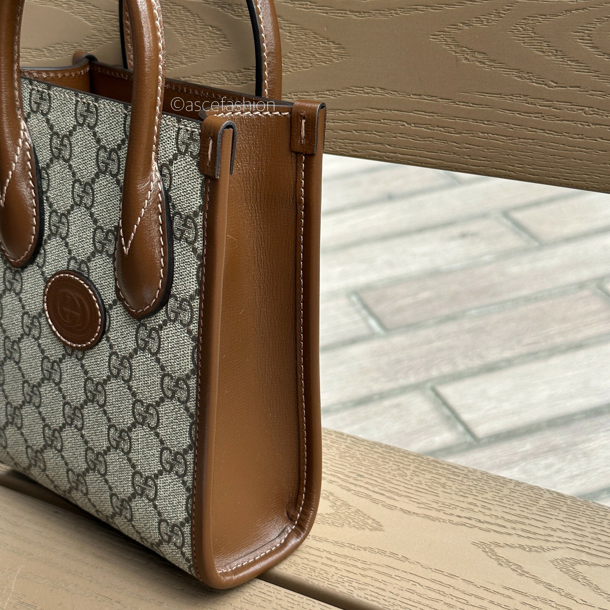 ASCE | Gucci Interlocking G 棕色老花肩背托特包 3