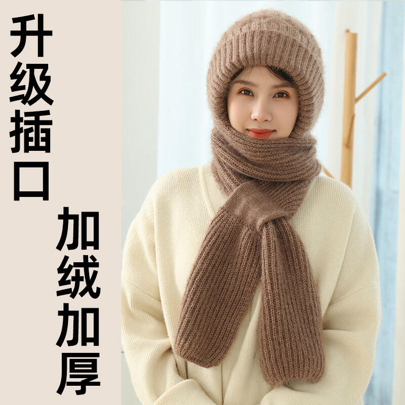 帽子圍巾一體女冬2023新款女士毛線帽冬季帶圍脖保暖加厚加絨連帽