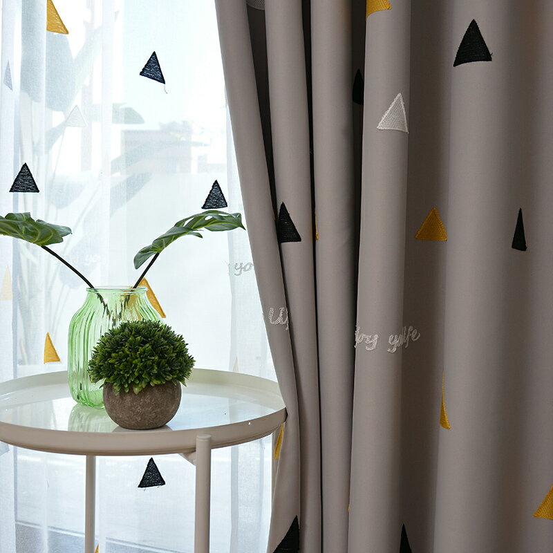 定制北歐風ins 灰色幾何窗簾 定制客廳成品遮光布 臥室簡約現代體驗區