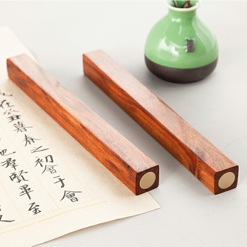 御寶閣定製鑲銅鎮紙鎮尺書法實木仿古銅鎮尺清倉創意紅木壓紙壓書石銅錠鎮尺金屬黃銅鎮尺書鎮一對擺件壓尺器