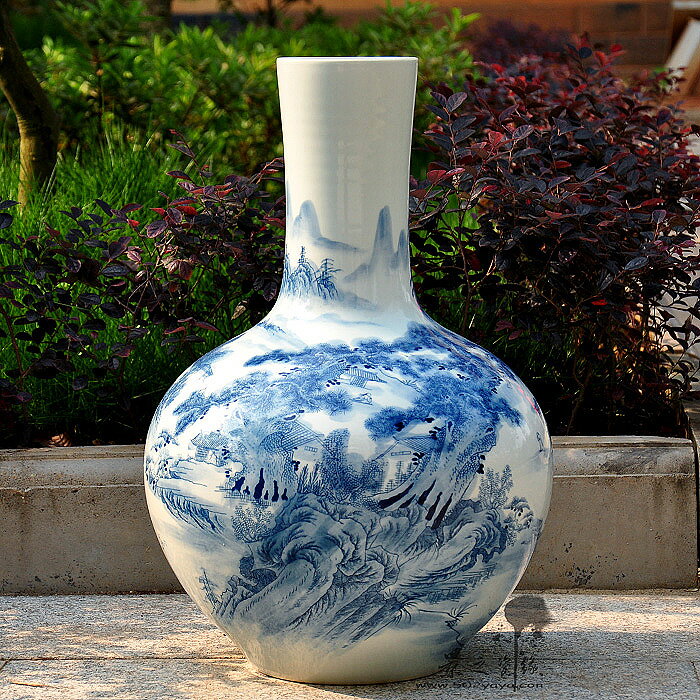 景德鎮陶瓷器手繪青花瓷花瓶天球瓶落地工藝品擺件大新中式裝飾插