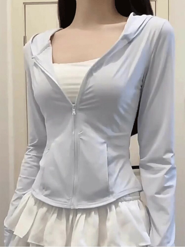 藍色冰絲防曬衣女款夏季2025新款修身上衣瑜伽服外套防紫外線薄款