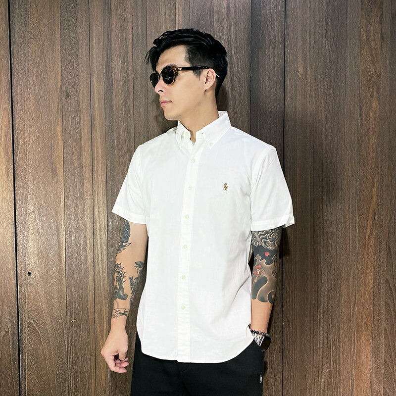 美國百分百【全新真品】Ralph Lauren 短袖襯衫 棉質 RL 上衣 小馬 彩馬 POLO 襯衫 白色 CW40